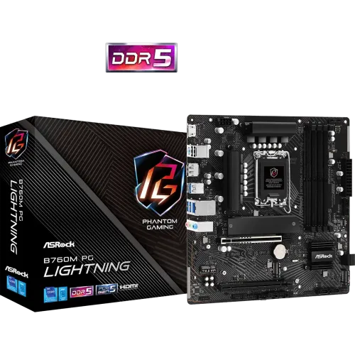 ASRock B760M PG Lightning DDR5 14th, 13th and 12th Gen Micro ATX Motherboard